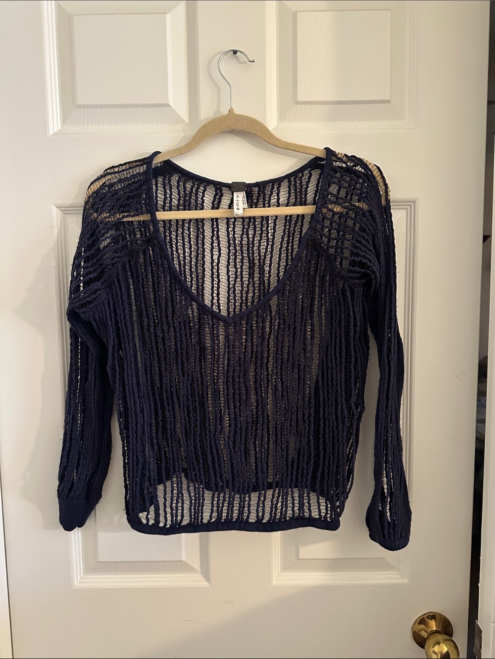 Free people Lightweight Navy Open-Knit V-Neck Sweater